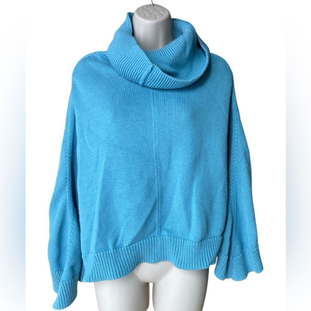 Talbots Blue Cape Poncho Sweater Small Like New Pullover turtle neck ￼